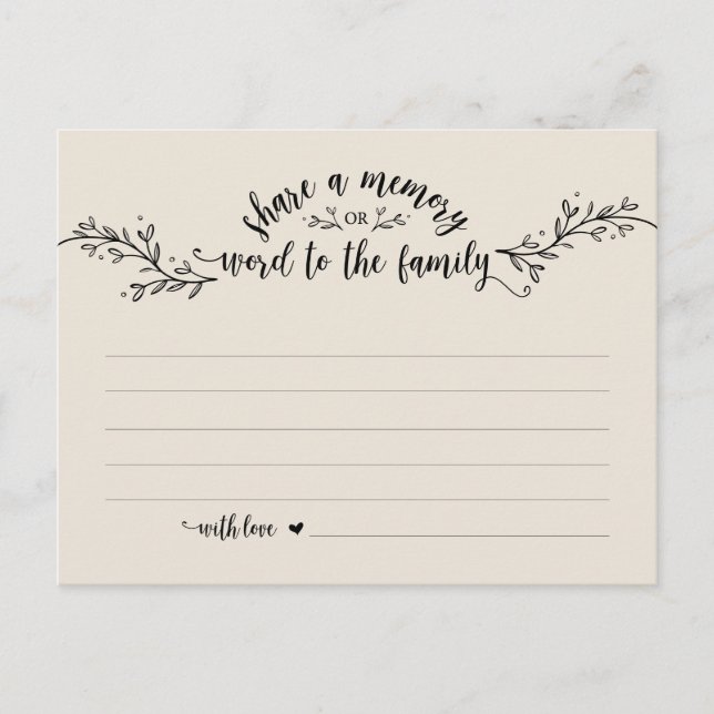 Funeral Service, Rustic Cream, Share a memory card (Front)