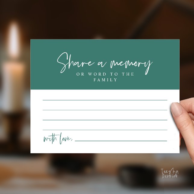 Funeral Service, Share a memory Memorial Card (Funeral Service, Share a memory Memorial Card in Teal Green)