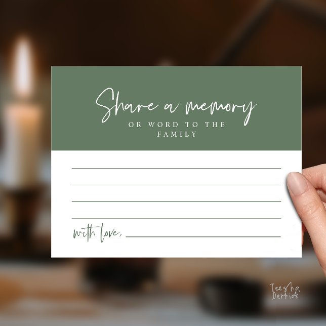 Funeral Service, Share a memory Memorial Card (Funeral Service, Share a memory Memorial Card in Sage Green)