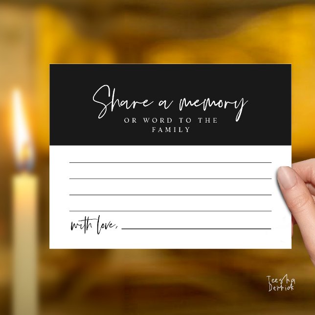 Funeral Service, Share a memory Memorial Card (Funeral Service, Share a memory Memorial Card in Black and White)