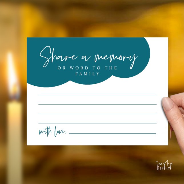 Funeral Service, Share a memory Memorial Card (Funeral Service, Share a memory Memorial, word to family Card in teal blue green)