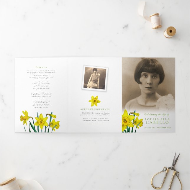 Funeral service spring yellow daffodils photos  Tri-Fold programme (Outside)