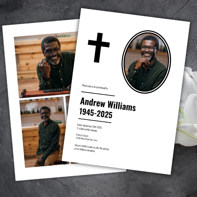  Funeral Simple Modern Black and White Christian  Invitation (Creator Uploaded)