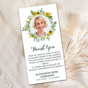Funeral Sunflower Eucalyptus Photo Sympathy Thank You Card