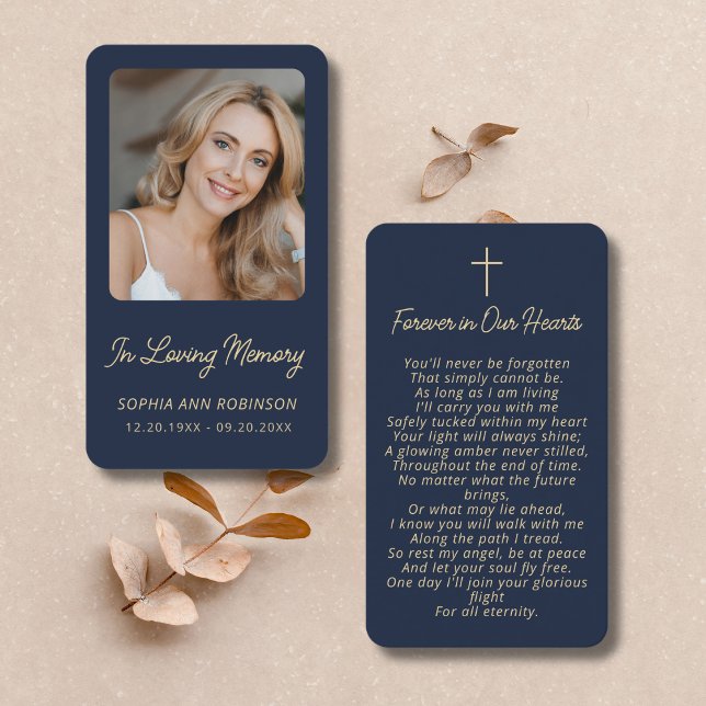 Funeral Sympathy Memorial Gold Blue Prayer Cards (Creator Uploaded)