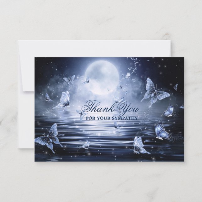 Funeral Sympathy Midnight Blue Butterfly PHOTO Thank You Card (Front)