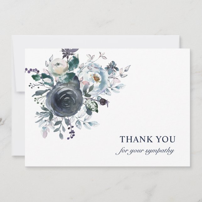 Funeral Sympathy Thank You Blue Watercolor Floral (Front)