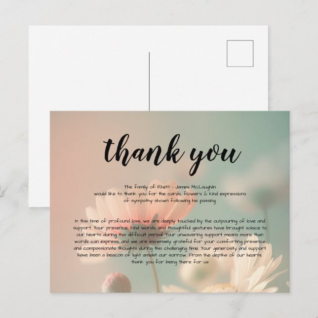 Funeral Sympathy Thank You Card (Front/Back)