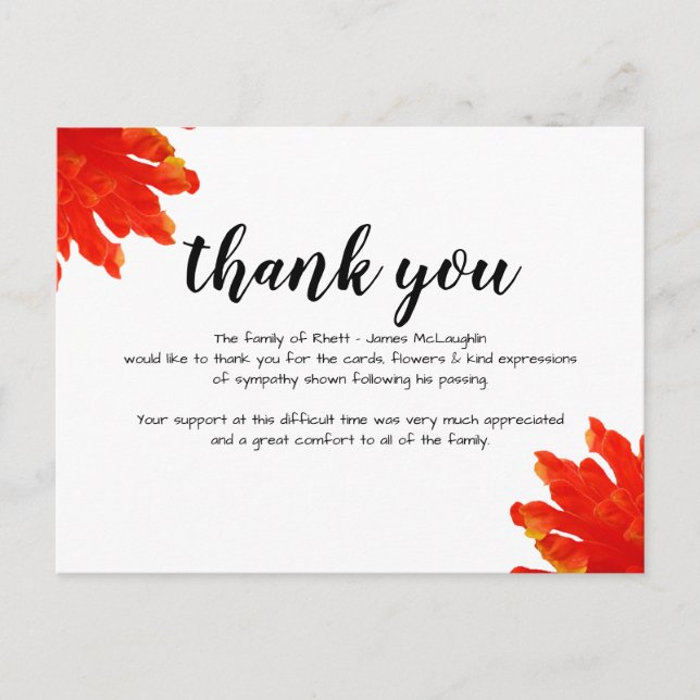 Funeral Sympathy Thank you Card (Front)