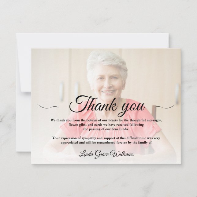 Funeral Sympathy Thank You Photo Memorial Card (Front)