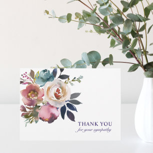 Funeral Sympathy Thank You Roses Watercolor Floral Card