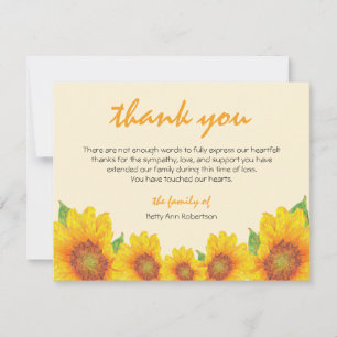 Funeral Sympathy Thank You Sunflower Theme Card