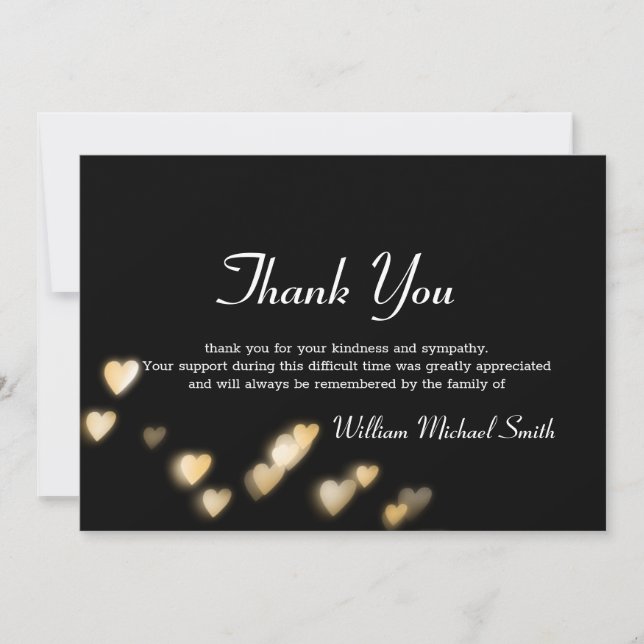 Funeral Thank You Black with Heart Memorial Card (Front)
