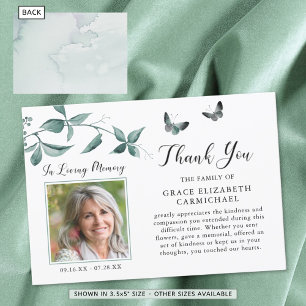 Funeral Thank You Butterfly Botanical Green Photo Card