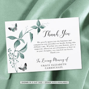 Funeral Thank You Butterfly Botanical Sage Green Card