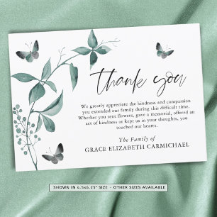 Funeral Thank You Butterfly Botanical Script Card