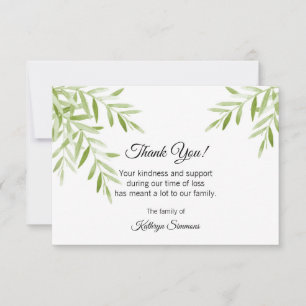 Funeral Thank You Card - Digital Watercolor Leaves