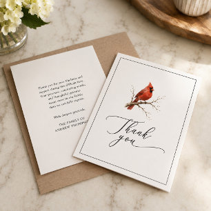 Funeral Thank You Card with Cardinal Personalized