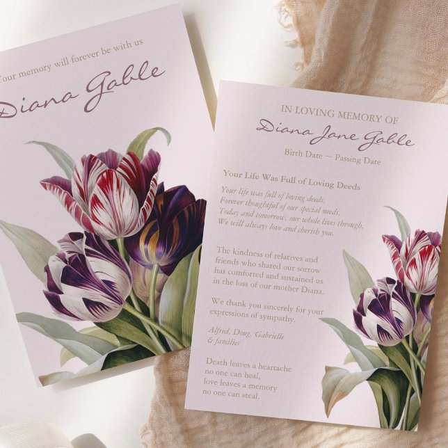Funeral Thank You Cards | Beautiful Tulips (Beautiful Tulips Sympathy Bereavement Memorial Funeral Thank You Card)