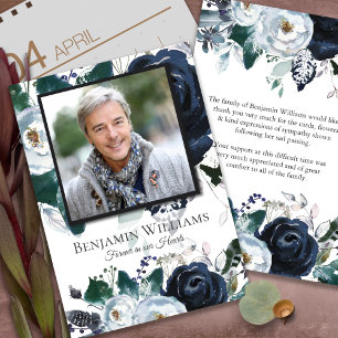 Funeral Thank You Cards Navy Peony
