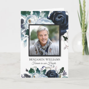 Funeral Thank You Cards Navy Peony with Photo