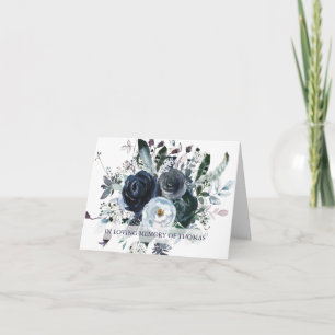 Funeral Thank You Cards   Navy & White Peonies 1
