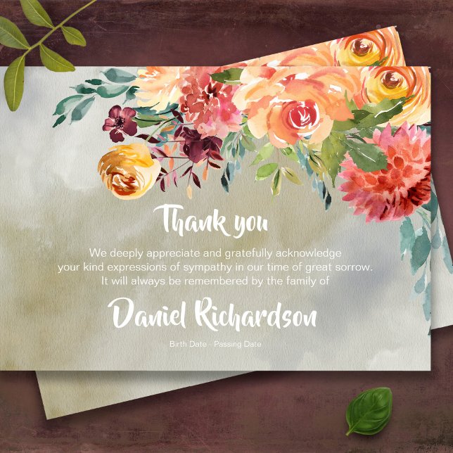 Funeral Thank You Cards | Paprika Florals (Elegant watercolor floral memorial bereavement sympathy funeral thank you card)