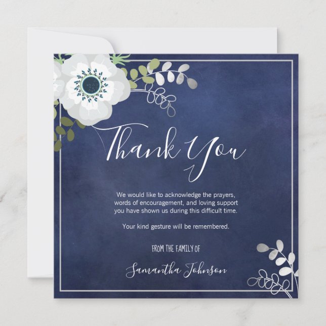 Funeral Thank You Elegant Anemone Floral One Photo (Front)