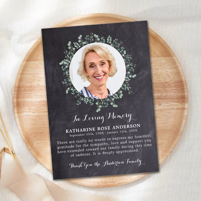 Funeral THANK YOU Eucalyptus Sympathy Slate Photo Card (Creator Uploaded)