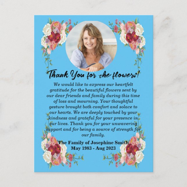 Funeral Thank You For Flowers After Death Postcard (Front)