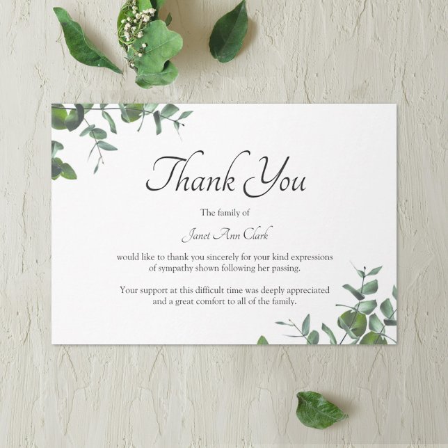 Funeral Thank You Green Leaves Note Card (Creator Uploaded)