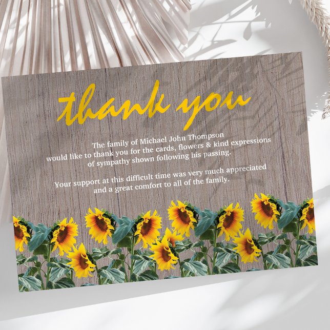 Funeral Thank You | Memorial Rustic Sunflower Card (Creator Uploaded)