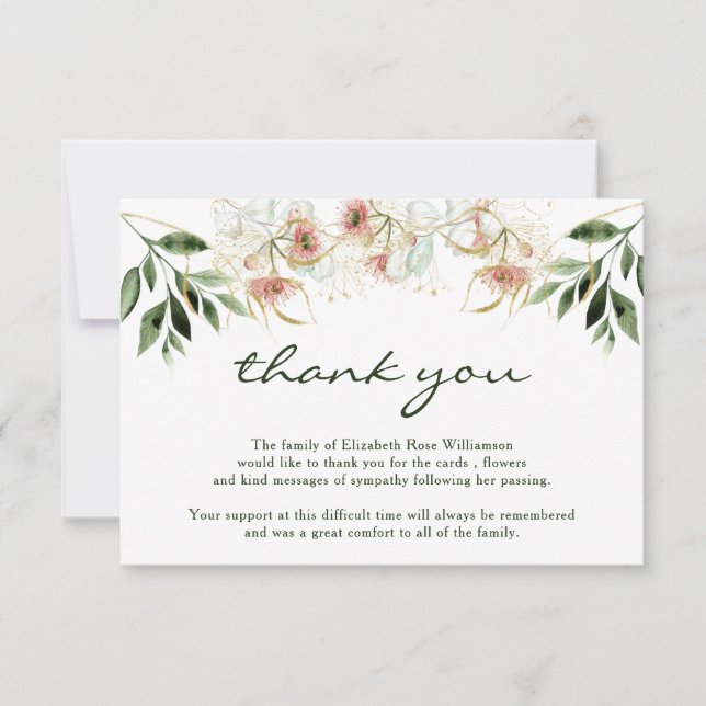 Funeral Thank You Note | Bereavement| Eucalyptus Card (Front)