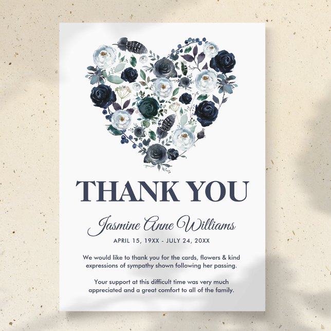 Funeral Thank You Note | Blue Floral Heart (Creator Uploaded)