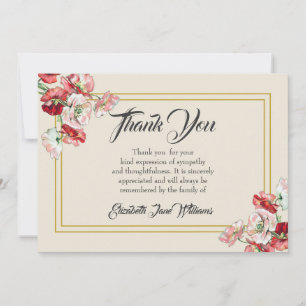 Funeral Thank You Note Card  Poppies