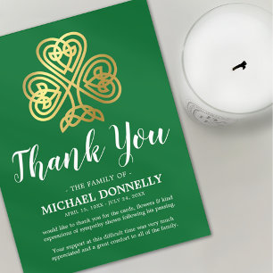 Funeral Thank You Note   Celtic Shamrock Card