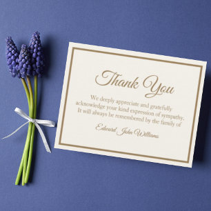 Funeral Thank You Note Golden Border   Bereavement Card