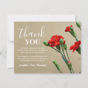Funeral Thank You Note   Red Carnations
