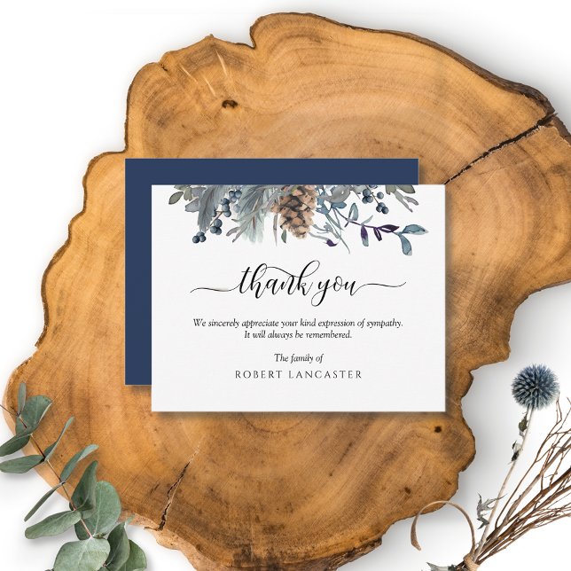 Funeral Thank You Note, Rustic Blue Foliage Card (Creator Uploaded)