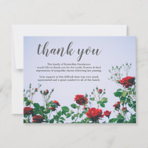 Funeral Thank You Note   Sympathy Red Roses Card