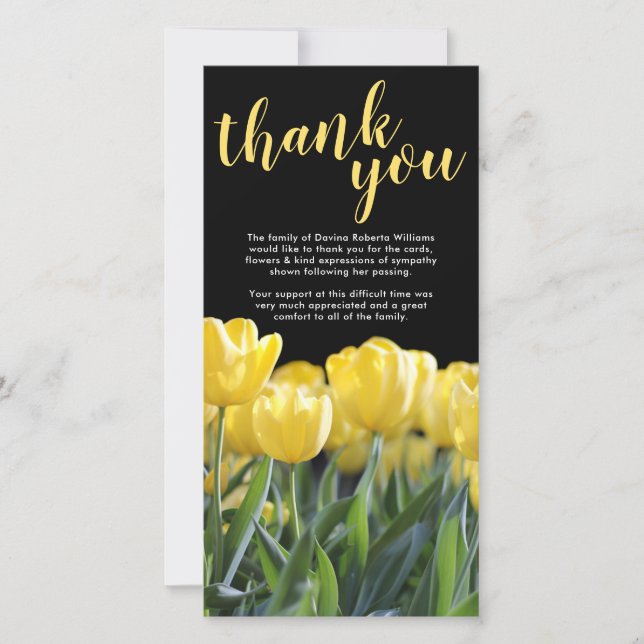 Funeral Thank You Note | Sympathy Yellow Tulip Card (Front)