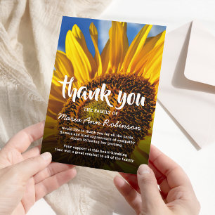 Funeral Thank You Note Vibrant Sunflower
