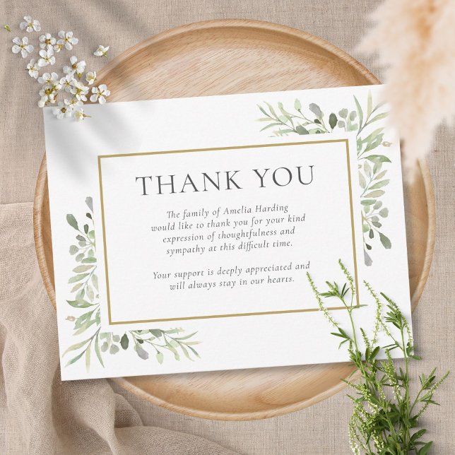 Funeral Thank You Note Watercolor Leaves Card (Creator Uploaded)