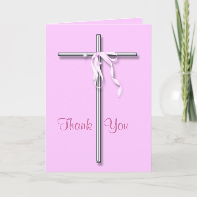 Funeral "Thank you" pink silver gold religious Thank You Card (Front)