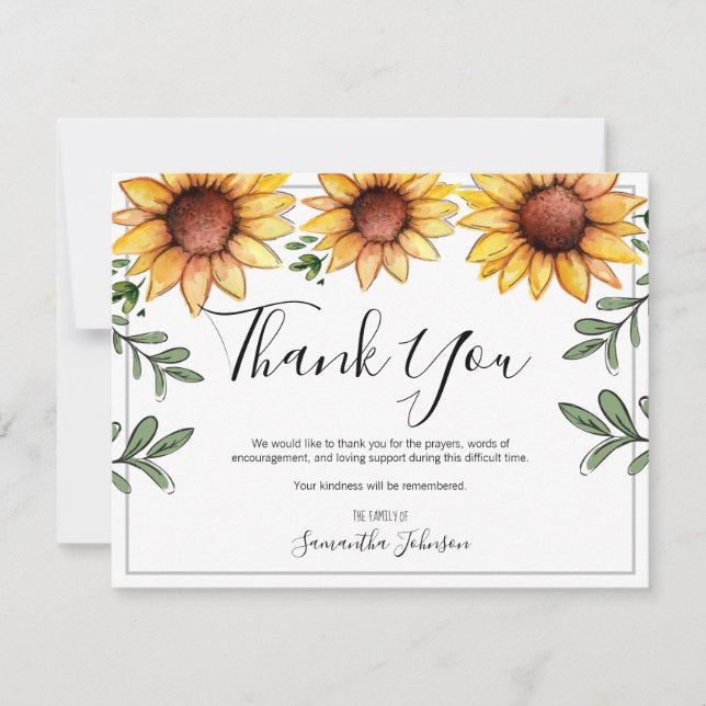 Funeral Thank You Rustic Sunflowers (Front)