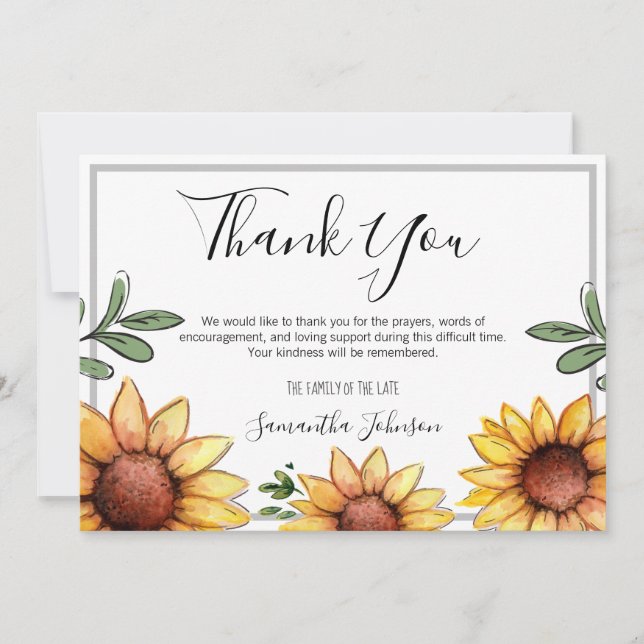 Funeral Thank You Rustic Sunflowers Card (Front)