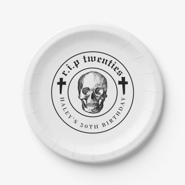 Funeral Theme RIP Twenties 20s Funny 30th Birthday Paper Plate (Front)