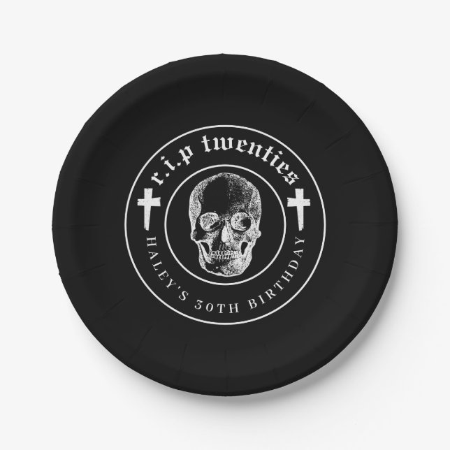 Funeral Theme RIP Twenties 20s Funny 30th Birthday Paper Plate (Front)