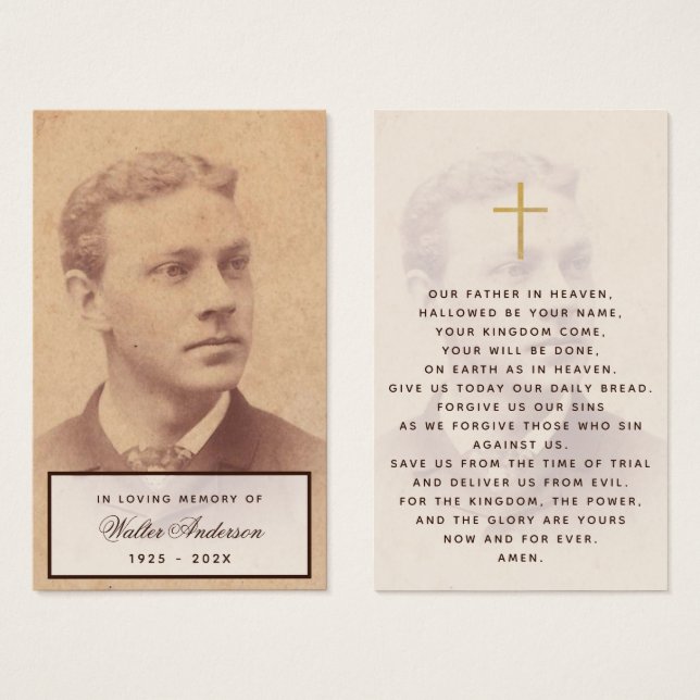 Funeral Vintage Photo Script Memorial Prayer Card (Front & Back)