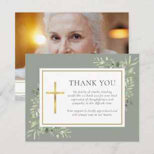 Funeral Watercolor Greenery Christian Photo Thank You Card